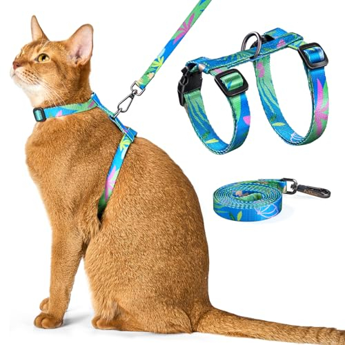PetThem Katzengeschirr und Leine, ausbruchsicher, verstellbar, bequem, weich, leicht, sicher und einfach, für Spaziergänge, Reisen, Kätzchen, Geschirr für kleine, mittelgroße und große Katzen