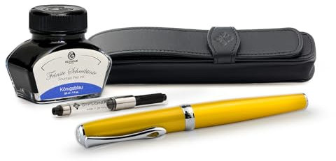 Diplomat Excellence A2 Gelb, Füllfederhalter im Set mit Stiftetui aus Leder, Schreibtinte und Konverter, Füller mit Edelstahlfeder Stärke M, Füllhalter-Set