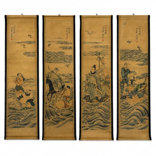 CIFIBIFUN Taoismus-Figuren-Gemälde,große Wand,alte Nachbildung,traditionelles chinesisches Poster,Tang Bohu-Kunst,die acht Unsterblichen überqueren das Meer für Zimmer,Flur,Wände,Hängedekoration,4