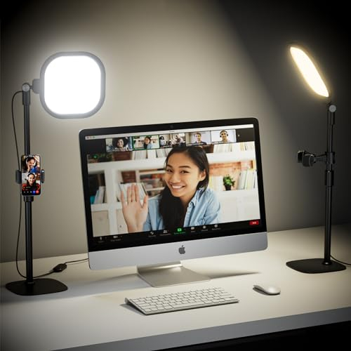 LitONES Ringlicht mit Stativ, Tisch Handy Laptop Ringleuchte, 30 Lichtmodi, Schreibtischlampe LED Dimmbar, Ausziehbarem Selfie Ring Licht für Videokonferenz (Schwarz–1Stück)