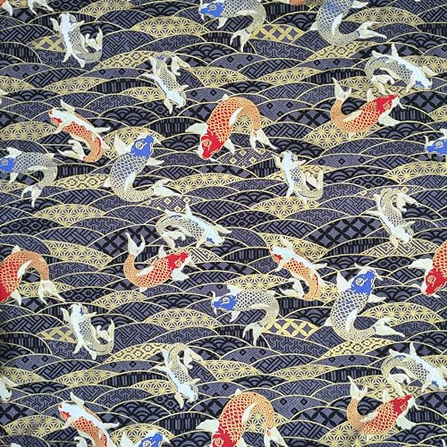 Furoshiki Geschenktuch Verpackungstuch traditionell aus Japan 70x70 cm (Dark Grey Koi)