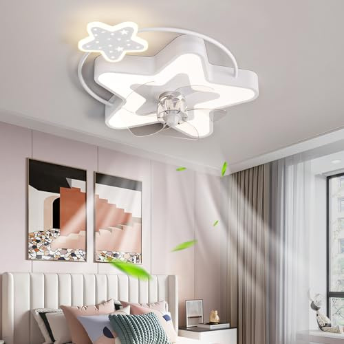 Dceinz LED Lampara Ventilador Techo Niños Estrella Y Mando A Distancia Silencioso Luz Ventilador Techo Smart Regulable 6 Velocidades Ventilador De Techo Con Luz Moderno 40W Dormitorio 5 Palas