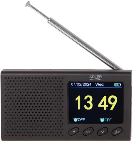 Adler AD 1198 Radio FM de viaje FM 87,5 108 MHz RDS, hasta 20 transmisores, Bluetooth, con pantalla LCD, analógica digital