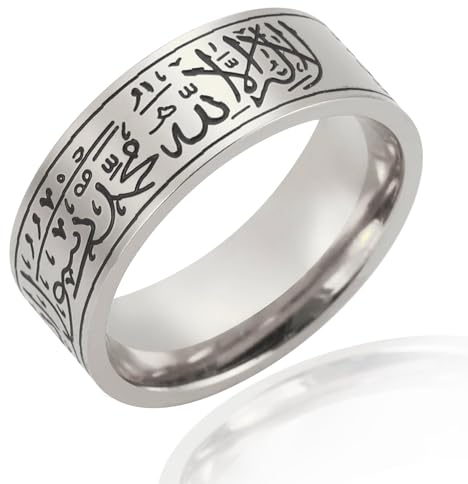 VASSAGO 8MM Ring für Männer Frauen islamische Muslim Allah Ring islamische Ringe Geschenke für Männer Islam Arabisch Edelstahl breite Ringe Größe 54,4, 57, 60