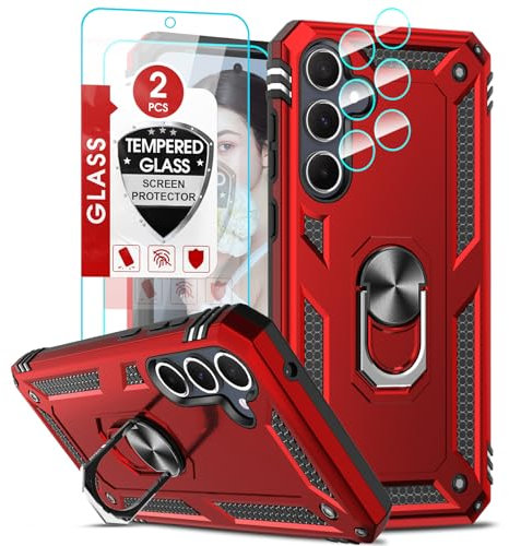 LeYi Cover per Samsung A 55 5G con [2 Pack] Vetro Temperato e Protezione Fotocamera, Custodia per Telefono Samsung Galaxy A55 Militare 360° Anello Supporto TPU Bumper Antiurto, Rossa