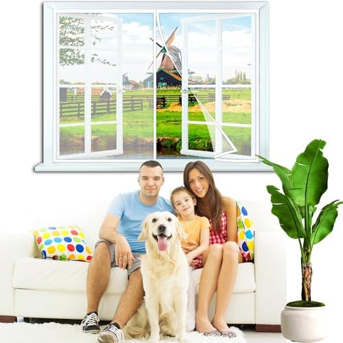 Screen Window Curtain, 250x180cm Magnetic Self-Closing Privacy Door Screen Winter Stop Draft Keep Cold Out Door Cover White