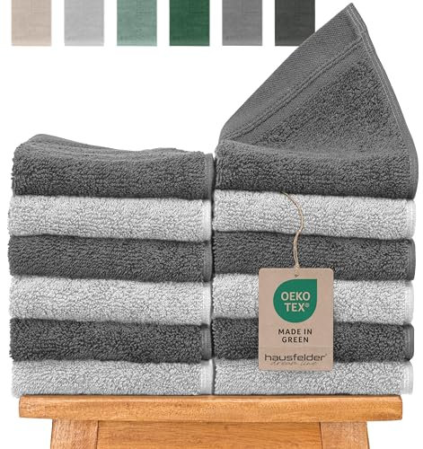 Gästehandtücher Farbmix 12er Set, 50x30cm - 100% Baumwolle Oeko-TEX Zertifiziert, Handtücher klein, weich, saugstark Farbe: Grau/Hellgrau