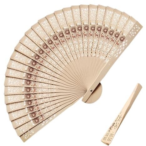 Colorich 2 PCS Wooden Folding Fan, Sandalwood Hand Fan Folding, Handheld Fan Folding Bamboo Fan, Bamboo Handheld Folding Fan for Dancing Cosplay Wedding Party Home Decorations Birthday Gifts