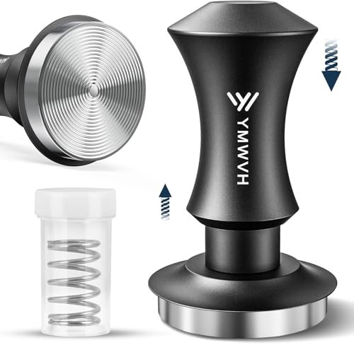YMWVH Kaffee Tamper mit Ripple Base 58.5mm, Edelstahl Espresso Tamper mit 20lbs/30lbs Ersatzfedern - Eloxierter Aluminium Griff, Barista Tamper Kaffeepresser (Durchmesser Ø 58,5mm)