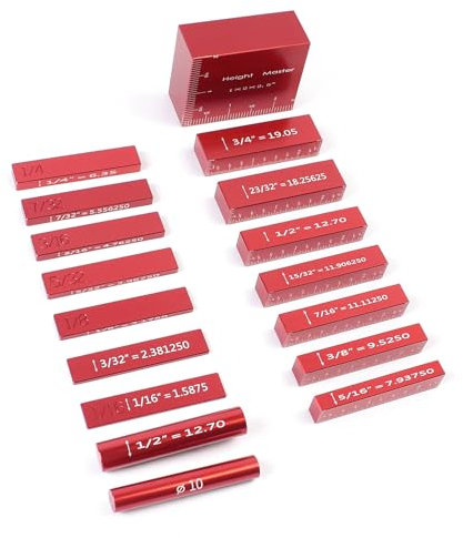 KETIPED Setup-Blöcke, Höhenmesser, Höhenmesser, 17-teilig, Präzisions-Aluminium-Setup-Stangen für Oberfräse und Tischsäge, Zubehör, Holzbearbeitung, 1/32 Zoll hochpräzise, schnelle Höhenmarkierungen,