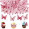 Lot de 48 décorations de gâteaux en forme de papillon, décoration de gâteau, décoration de gâteau d'anniversaire, décoration de fête