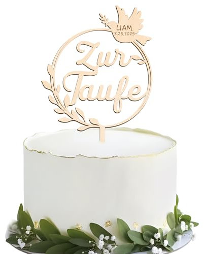 BOOMTOP Cake Topper Zur Taufe Personalisiert Name Tortendeko Holz Taufe Kommunion Taube Kuchen Cupcake Topper Kuchendekoration zum Beschriften Kuchenstecker Kuchenaufsatz 24x14cm