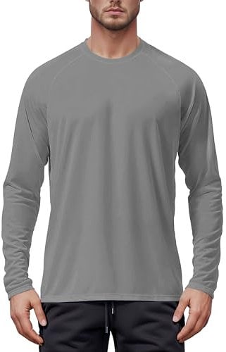 Tansozer Long Sleeve T Shirt Mens Gym Rashguard Surf Top Dry Fit Active Wear Technical Tee Shirts Outdoor Performance, Dark Grey, XL