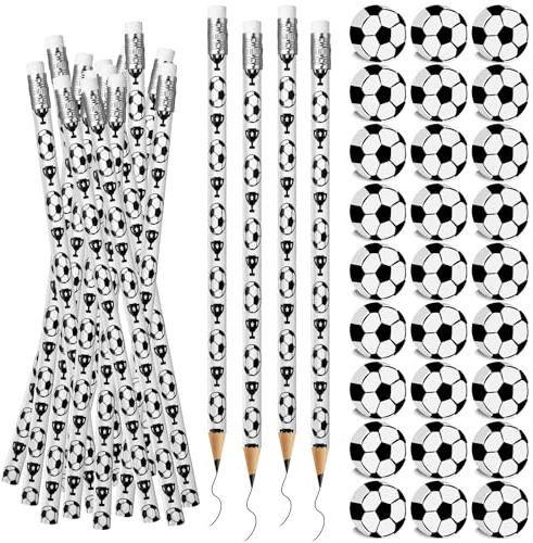 HLenyoy 30 Stück Fußball Bleistifte mit 30 Fußball Radiergummi,Thema Radierstift, Fußball Mitgebsel Bleistifte für Schule Schreibwaren Gastgeschenke