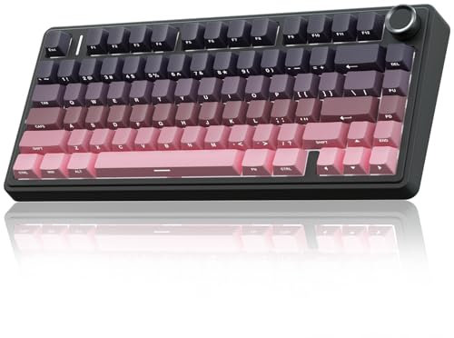 AULA F75 75% Wireless Mechanical Keyboard,2.4Ghz/Type-C/BT5.0 Gaming Keyboards,Advanced Structure,Side Engraved,RGB Backlight,Hot Swappable Custom Keyboard for PC/Mac (Black&Pink)