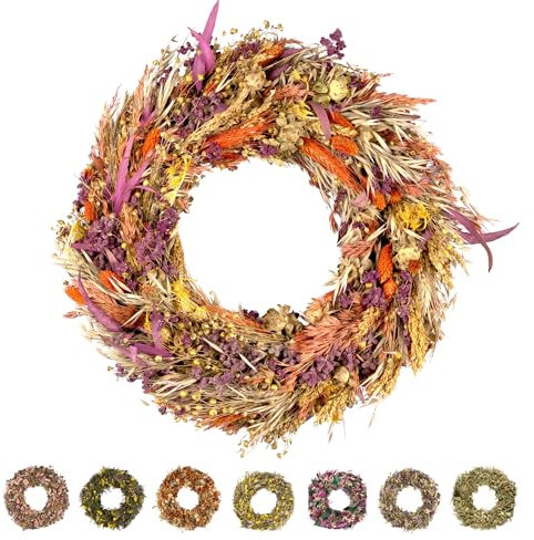 PHILARO Trockenblumenkranz All Seasons Ø 40cm bunt - kein Plastik I Trockenblumen Premium Qualität aus Europa - Türkranz - Tischkranz - Wandkranz - Trockenblumenkranz