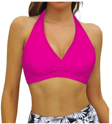 Generisch 2025 - Haut de bikini pour femme avec lacets et armatures - Couverture complète - Push Up - Crop Top - Maillot de bain avec dos noué - Hauts pour homme, Rose, L