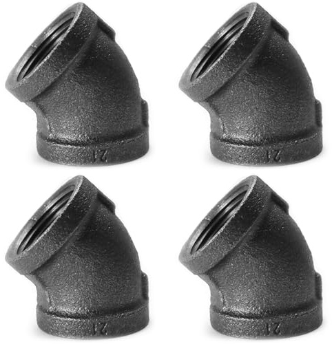 AGUTEA Raccordi per tubi in ghisa nera, gomiti a 45 gradi, gomiti filettati interni, adatti per tubi dell'acqua in stile steampunk retrò fai da te (confezione da 4) (2,5 cm)