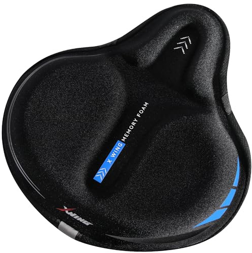 X WING Breiter Fahrradsitzbezug, gepolstert mit Memory-Schaum, idealer Fahrradsattelbezug für Damen und Herren, ultraweiches Kissen, rutschfest und einfache Installation, passend für Heimtrainer
