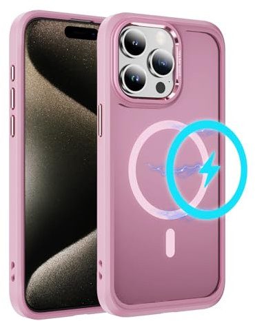 LCHULLE Magnetic Case for iPhone 15 Pro Max,Compatible with Magsafe Translucent Matte Back Silicone Bumper Cover,Military Grade Protection Shockproof Slim Case for iPhone 15 Pro Max 6.7,Pink