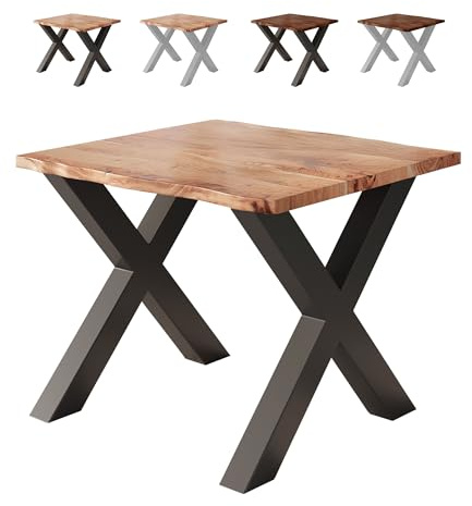 Loreno Esstisch 90×90×77cm Vento Akazie Natur – X-Gestell Schwarz | Massiver Akazienholztisch naturfarben mit 26mm starker Tischplatte – Perfekt für Esszimmer und Küche