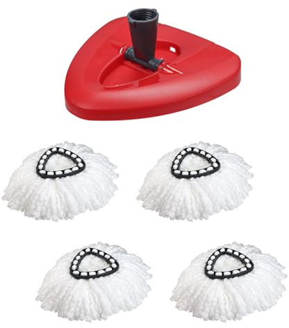 Casoter 4 Pack Spin Mop Replacement Head Set with 1 Triangle Base Microfiber Swivel Mops Refill for vileda 1 Tank System