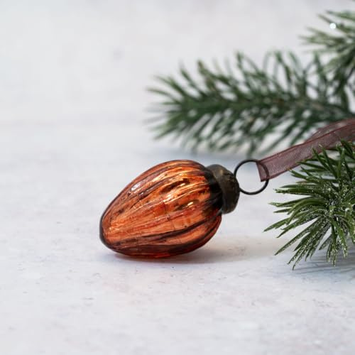 Arthur Cameron – Bauble Set of 6 – Small 1 Crackle Glass Pinecone Ornaments – Hand-Blown Christmas Tree Decorations (Russet)