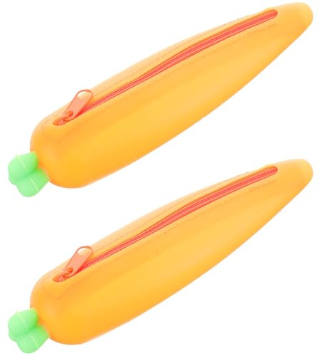 OATIPHO 2 Stück-Pack Silikon Federmäppchen in Möhrenform für Kinder Tragbar mit Kreativem Cartoon Design und Großem Fassungsvermögen zur Ordentlichen Stifteaufbewahrung