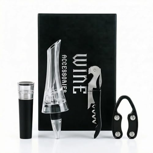 MiracDan Wine Aerator Pourer Set, Portable Wine Aerator Decanter with Vacuum Wine Stopper(4PCS), Foil Cutter and Corkscrew,Modern Red Wine Accessories Gift Set for Home & Travel