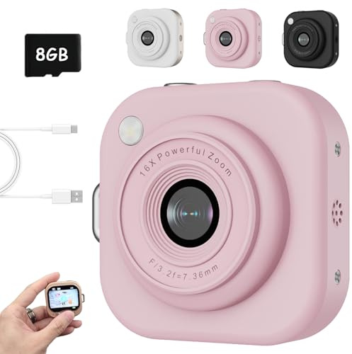 2026 Mini Keychain Digital Camera with 8GB SD Card, Retro Y2K Pocket Camera & 1080P Camcorder with Flash, 2.5k HD with 64MP Lens Cameras with Chain for Travel Holiday Trend Gift Festivals (Pink)