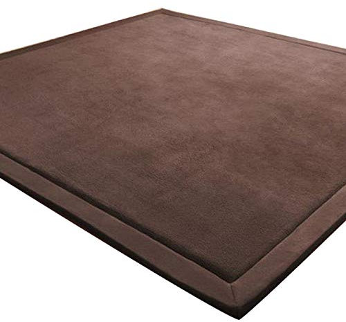 LEHOUR Verdickung Korallen Samt Teppich Kinder Krabbeldecke Weiche Tatami Teppiche Kinder rutschfeste Vergrößern Spielmatte(Kaffee,150 * 150CM)