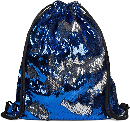 styleBREAKER Turnbeutel Hipster mit Pailletten, Rucksack, Sportbeutel, Beutel, Unisex 02012210, Farbe::Dunkelblau/Silber