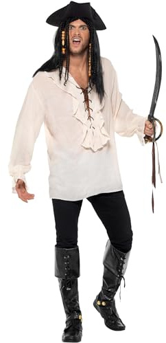 Smiffys Pirate Shirt, Ivory with Lace Up Front, Pirate Fancy Dress, Pirate Dress Up Costumes