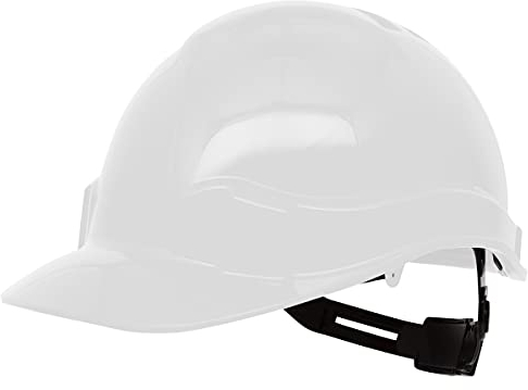 PRO FIT Arbeitsschutzhelm Pro Cap – Robuster Sicherheitshelm, PE-Schutzhelm für die Baustelle, Belüfteter Bauhelm, Anpassbares Kopfband & Kinnriemen - Weiß
