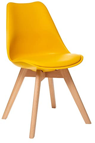 Atmosphera Créateur d'Intérieur - Chaise Baya Jaune - Plastique et Hêtre - Salle à Manger, Cuisine, Bureau, Salon - Confortable Coussin Intégré