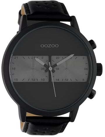Oozoo Herrenuhr im Racing Look mit Lederband 50 MM Schwarz/Schwarz C10519