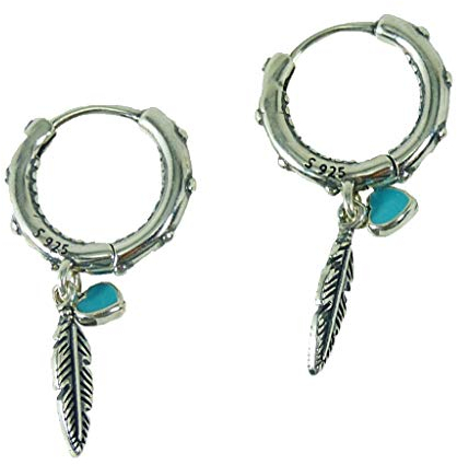 Ohrringe Creolen Echt Silber 925 mit Anhänger Feder und Herz Indianerschmuck