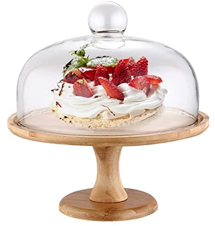 YuuHeeER Cake Stand With Glass Dome Tall Plate Base And Lid Salad Snack Small