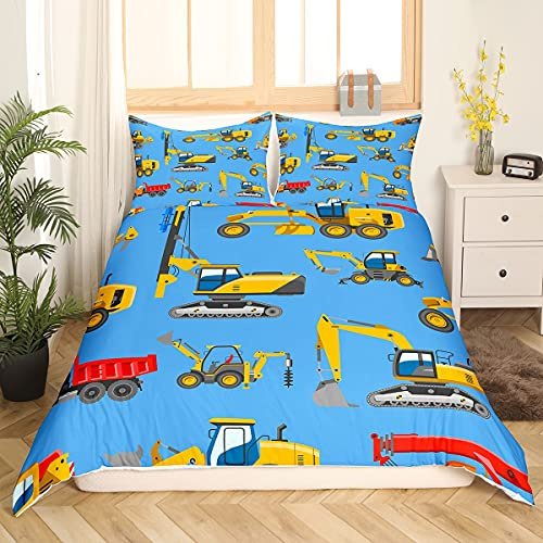 Homewish Kinder Bagger Bettwäsche-Set, Baumaschinen Bettbezug, Gelbe LKW Print Trösterbezug, Kinder Jungen Mädchen Traktor Muster Schlafzimmer 2 Stück Bettwäsche-Set Mit 1 Kissenbezug, 135x200