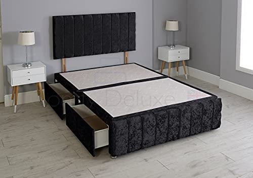 Comfy Deluxe LTD Crushed Velvet ibex Divan Bed Base with Vertical Lined Headboard and Matching Footboard - Base Only No Mattress Include (Black, 2FT6-0 Drawers)