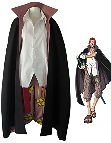 ONE PIECE Red Hair Shanks Cosplay Anime Costume Overcoat Uniform Set for Men Boys (X-Large)