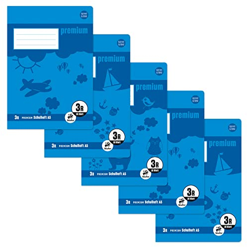 Staufen Premium Schulheft - DIN A5, Lineatur 3R (14 Doppellinien mit Rand), 16 Blatt, 90g/m² Premium Papier, 3 verschiedene Motive (keine Auswahl möglich), 1 Stück