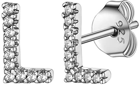 Supcare Damenohrringe Initial L Buchstaben Ohrstecker mit Anfangsbuchstaben Ohrringe mit CZ S925 Silber Tiny Letter Alphabet Earrings Ohrschmuck Statement Ohr Piercing Modeschmuck für Liebe