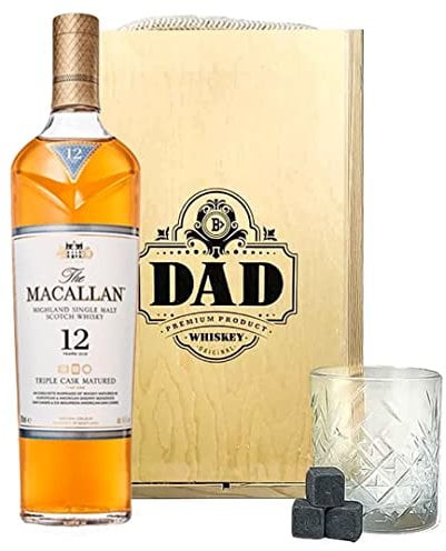 Macallan 12 Year Old Double Cask Whiskey Dad Gift Set in Wooden Box - Father's Day, Gifts for Him, Birthday Gift, Men's Gifts