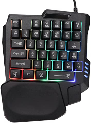 Einhändige Mechanische RGB Gaming Tastatur, Professionelles USB Gaming Keypad mit Handballenauflage, 3 farbige Hintergrundbeleuchtung, Rutschfestes Gummi Fußpolster, Wasserdicht,