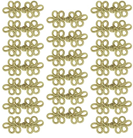 20 Paar Chinesische Frosch-Verschlüsse Knoten Froschknöpfe Verschluss Nähverschlüsse Kostümknöpfe für Taoistische Kleidung Cheongsam Cape Umhang Pullover Cardigan Shrug, Gold