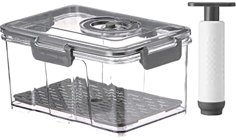LANGYA récipient sous vide alimentaire avec pompe à main, Organiseur de réfrigérateur empilables boîtes conservation récipients pour mise alimentaire, sans BPA, transparent, 2,5l