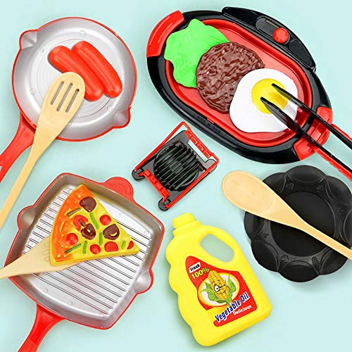 BONOCO Children Miniature Kitchen Toys Set Pretend Utensils Play Set Simulation Food Cookware Pot Pan Cooking Accessory Play House Educational Toys Birthday Gift For Girl Boy Kids 3 4 5Years Old