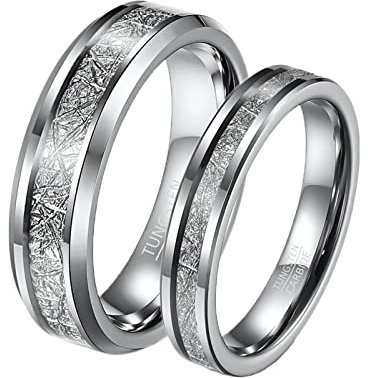 Homxi Gravur Trauringe,Eheringe aus Wolfram 4/6MM Silberring mit Rund Ehering Paar Damen 60 (19.1) + Herren 60 (19.1)