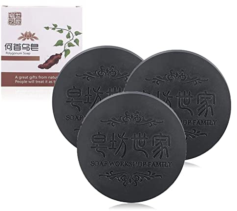 Black & Thick Hair Fallopia Multiflora Shampoo Bar, Anti-haarausfall Shampoo-Bar, Haar Verdunkelungs Festes Shampoo-Stück, Organisches Polygonum Multiflorum Soap für Männer und Frauen (3PCS)